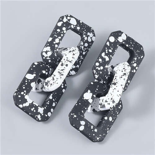 Square Black and White Dots Chain Wholesale Jewelry Geometric Fashion Women Earrings - White