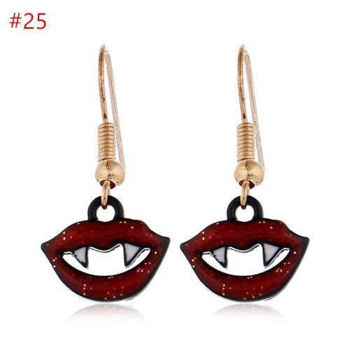 Fashion Halloween Wholesale Jewelry Horror Style Red Lip with Fangs Bold Fashion Costume Earrings