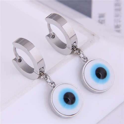 Eyeball Pendant Unique Design U.S. Fashion Titanium Wholesale Huggie Earrings - Silver