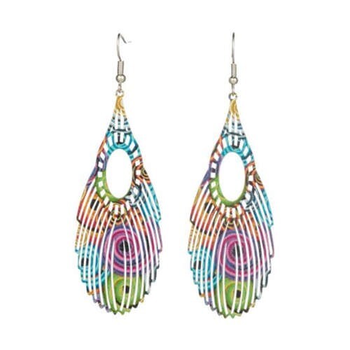 Ethnic Style European and American Exaggerated Geometric Hollow Design Enamel Wholesale Earrings - Feather