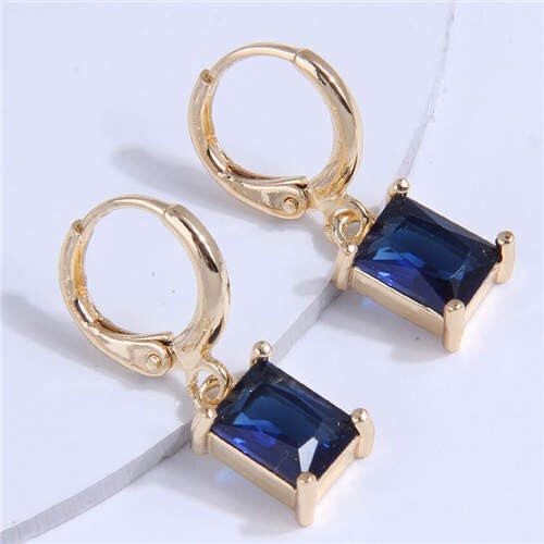 Square Cubic Zirconia Dangle Design Women Wholesale Ear Clips - Dark Blue