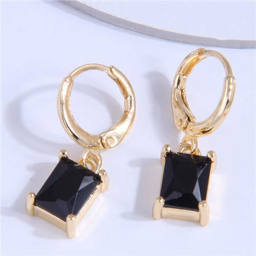 Square Cubic Zirconia Dangle Design Women Wholesale Ear Clips - Black