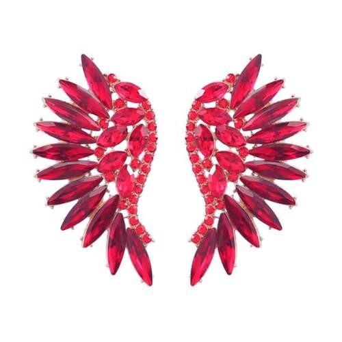 Delicate Rhinestone Angel Wings Design Bohemian Fashion Wholesale Earrings - Red