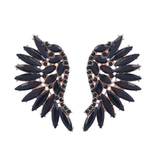 Delicate Rhinestone Angel Wings Design Bohemian Fashion Wholesale Earrings - Black