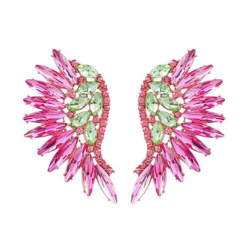 Delicate Rhinestone Angel Wings Design Bohemian Fashion Wholesale Earrings - Green and Pink