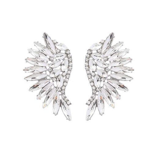 Delicate Rhinestone Angel Wings Design Bohemian Fashion Wholesale Earrings - Silver