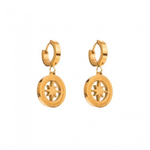 Star Inlaid Golden Round Dangle Wholesale Huggie Earrings