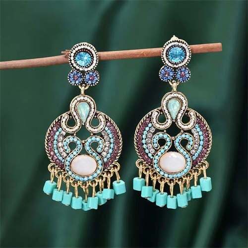 Delicate Rhinestone Embellished Boho Fashion Dangle Tassels Wholesale Women Stud Earrings