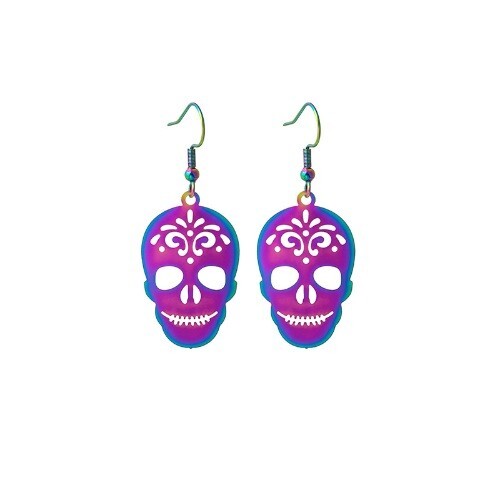 Halloween Jewelry Popular Cool and Funny Colorful Gradient Earrings - Skull