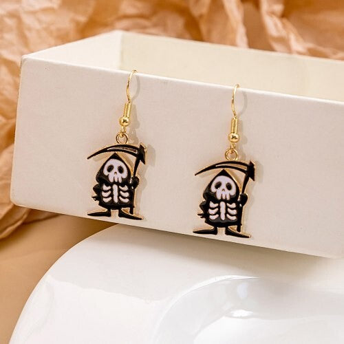 Halloween Jewelry Cute Funny Horror Cute Oil-spot Glaze Wholesale Earrings - Sickle Skull