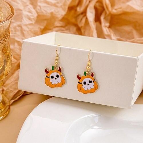 Halloween Jewelry Cute Funny Horror Cute Oil-spot Glaze Wholesale Earrings - Pumpkin Phantom