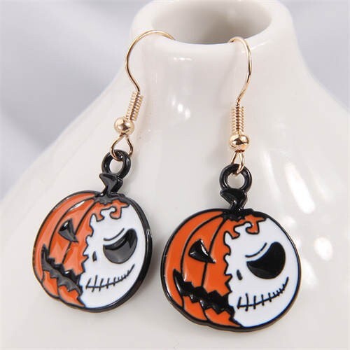 Halloween Fashion Skull Design Pumpkin Wholesale Oil-spot Glazed Earrings