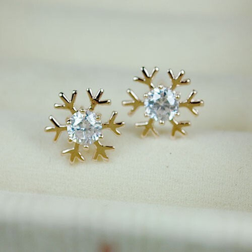 Zircon Inlaid Snowflake Rose Gold Ear Studs