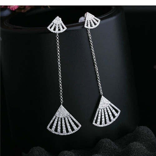 Fan Shape Tassel Design 18k Platinum Plated Women Earrings