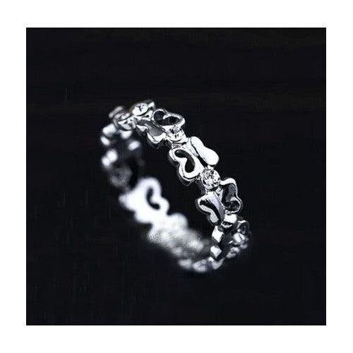 Elegant Austrian Rhinestone Embedded Quatre Butterfly Design Platinum Ring