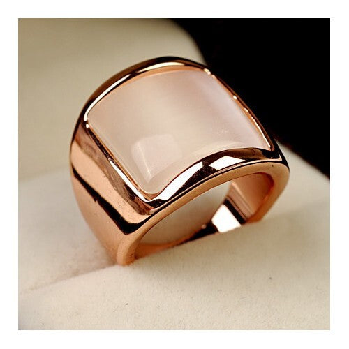 Square Opal Inlaid Wide Style 18K Rose Gold Plated Ring