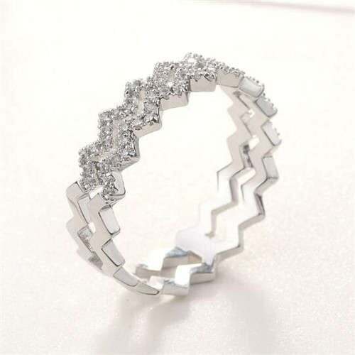 Dual Waves Design Cubic Zirconia Inlaid Platinum Plated Wedding Fashion Ring