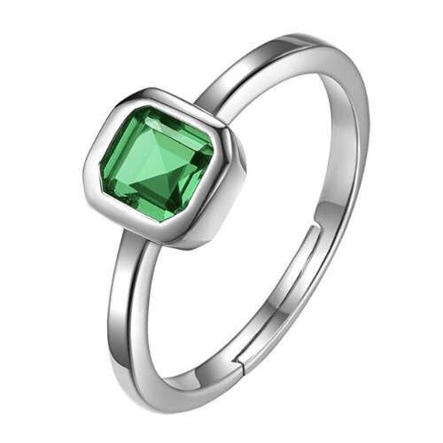 Square Green Gem Inlaid 18K Platinum Plated Women Ring