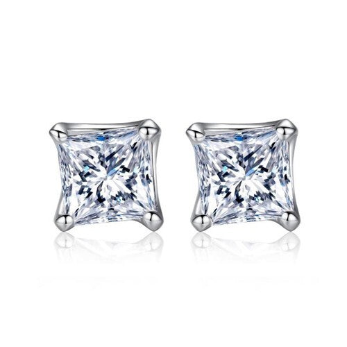 Square Cubic Zirconia Inlaid 925 Sterling Silver Stud Earrings