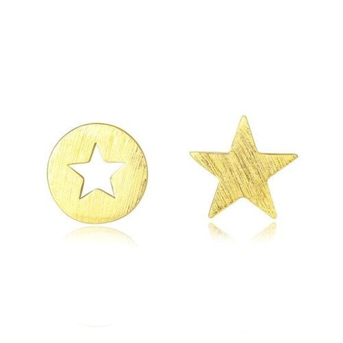 Star Design Asymmetric Fashion 925 Sterling Silver Earrings - Golden