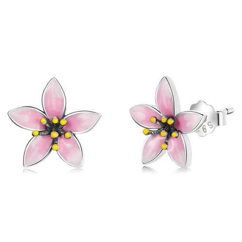 Exquisite Romantic Pink Flower Wholesale 925 Sterling Silver Earrings