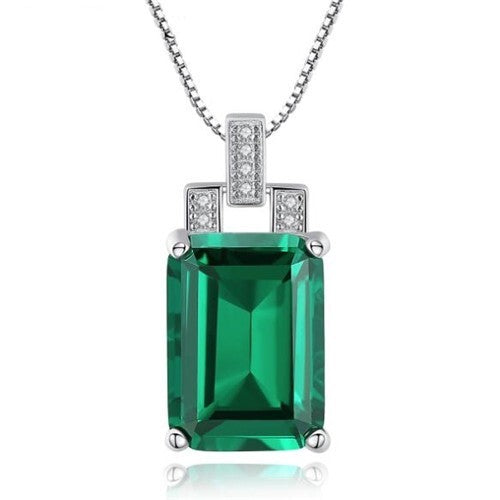 Srilanka Square Gem Pendant 925 Sterling Silver Necklace - Green