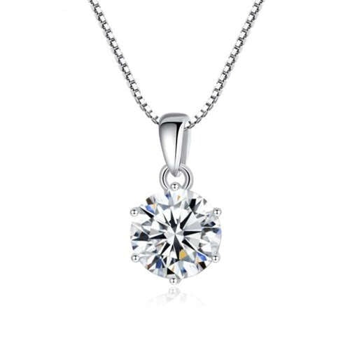 1 Carat Moissanite Inlaid Six Claws Pendant 925 Sterling Silver Women Necklace/ Wedding Necklace