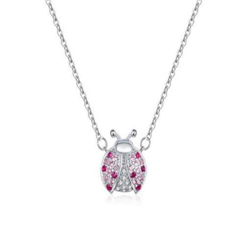 Fashion Ladybug Colorful Rhinestone Inlaid Design Wholesale 925 Sterling Silver Necklace