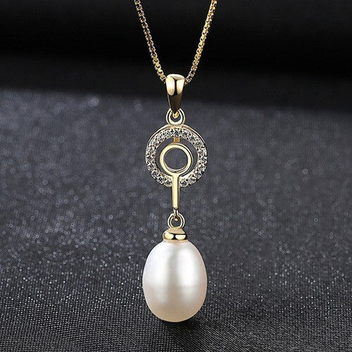 Zirconia Inlaid Natural Pearl Pendant 18K Gold Plated 925 Sterling Silver Necklace - White