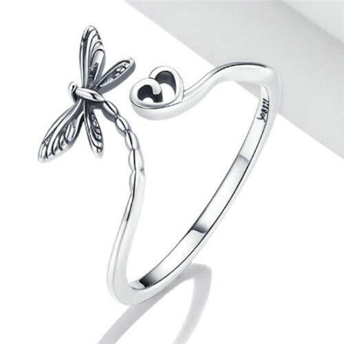 Dragonfly with Heart Open-end Wholesale 925 Sterling Silver Ring