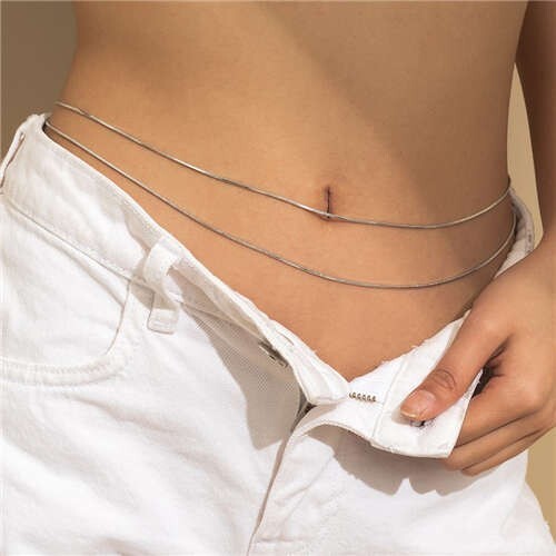 Simple Design Double-layer Thin Snake Bone Waist Chain Wholesale Body Chain - Silver