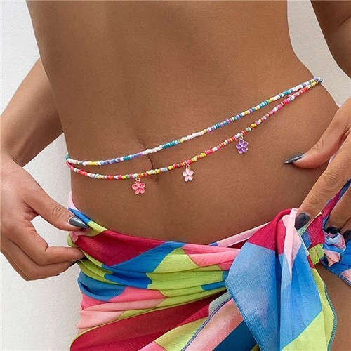 Lovely Flower Pendants Colorful Beads Summer Beach Bohemian Fashion Wholesale Body Chain Jewelry